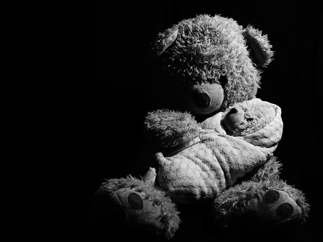 teddy bear, sad, black