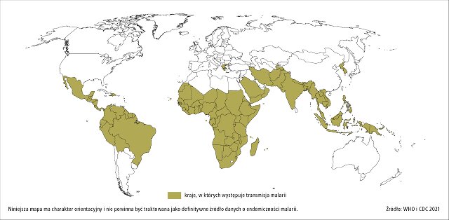 występowanie malarii na świecie - infografika