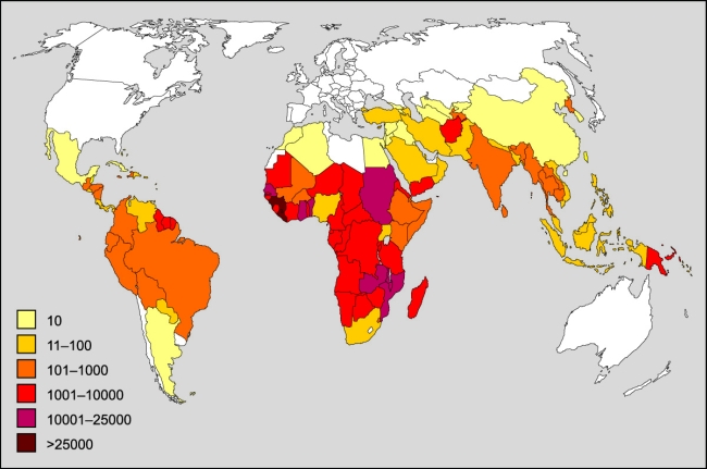 Zapadalność na malarię na świecie