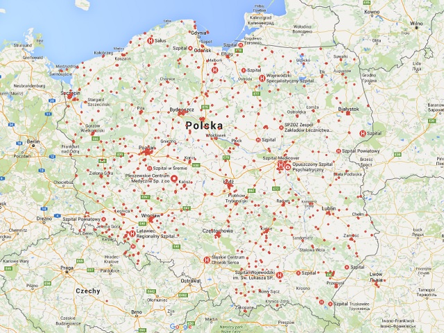 szpitale w Polsce mapa