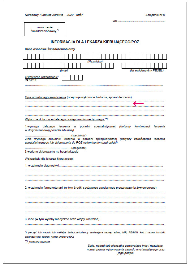  Ryc. Informacja zwrotna dla lekarza kierującego na konsultację specjalistyczną (wzór formularza) 