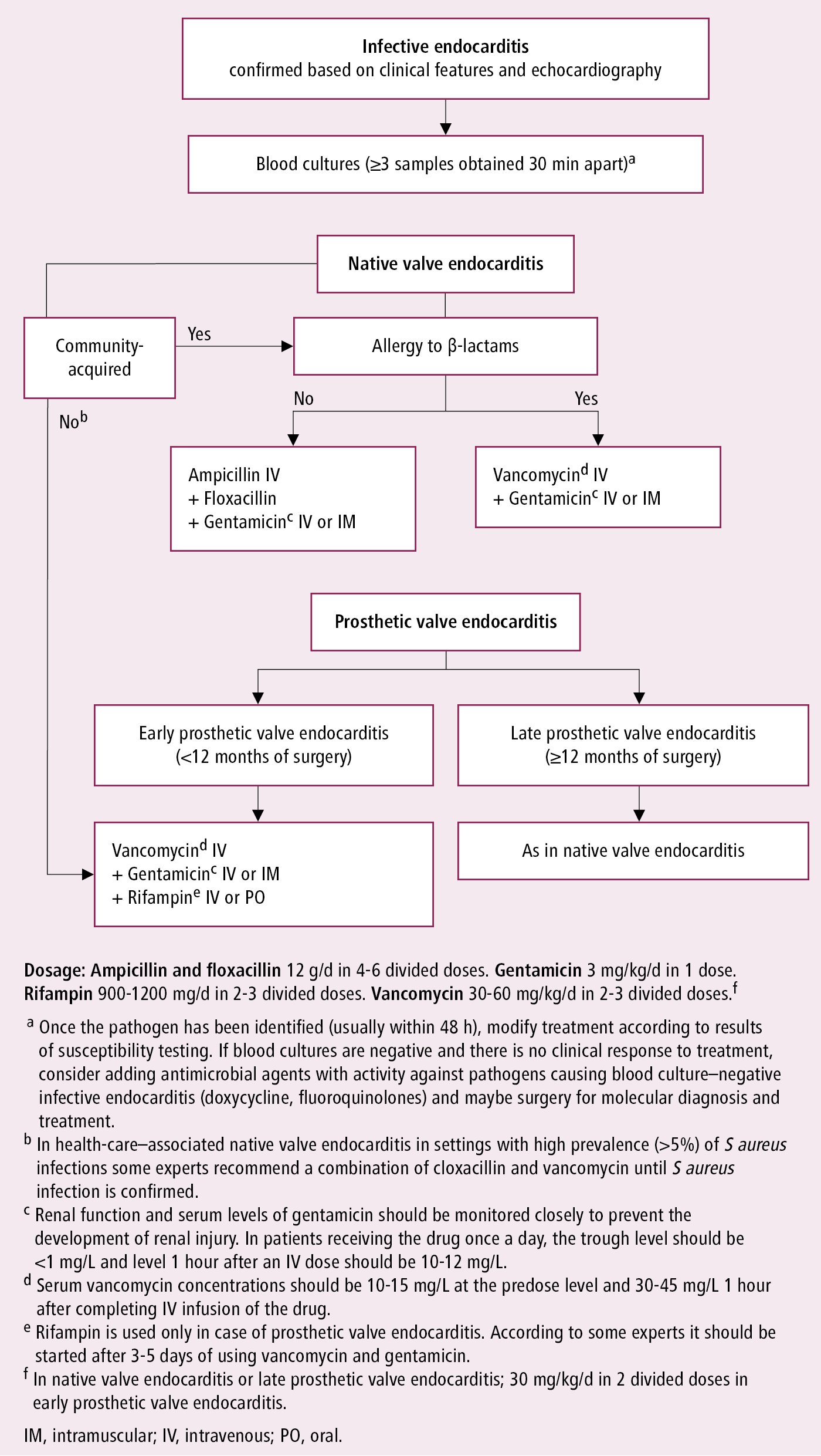 Figure 031_2062.  Empiric antibiotic treatment for infective endocarditis before pathogen identification and in the case of negative cultures.  Based on    Eur Heart J. 2015;36(44):3075-3128 .  