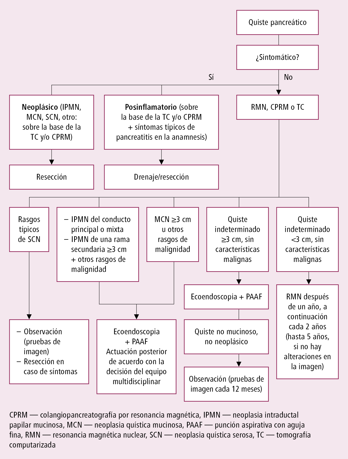    Fig. 5.3-1.  Algoritmo de actuación tras diagnosticar quistes pancreáticos 