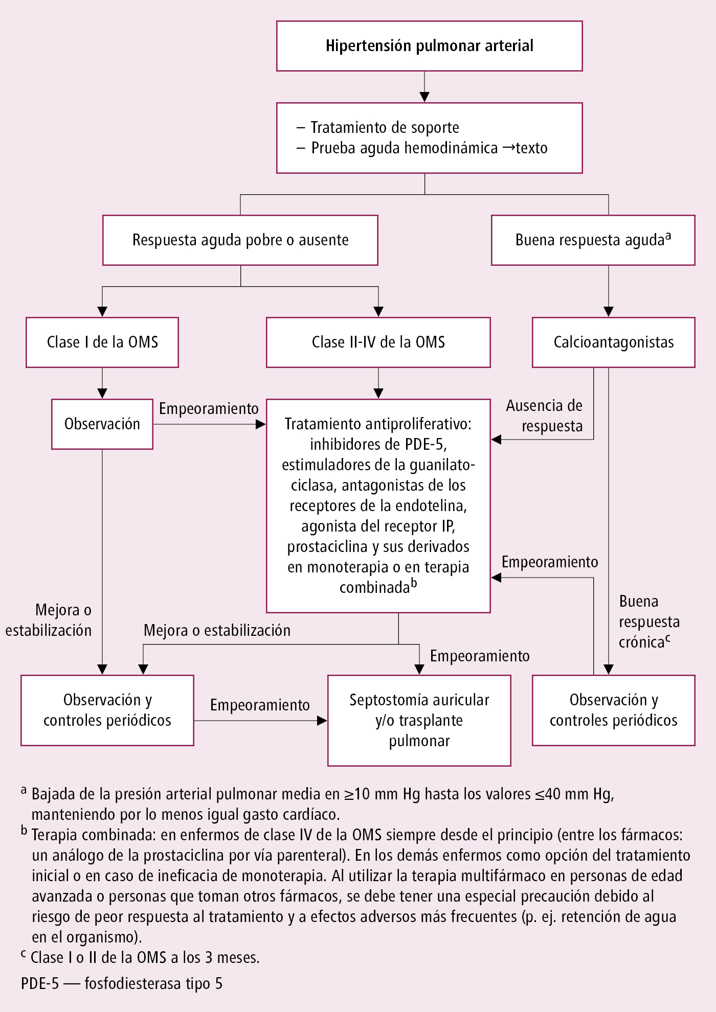    Fig. 2.21-1.  Algoritmo de manejo terapéutico de un enfermo con hipertensión arterial pulmonar (a partir de las guías de la ESC y ERS 2015, modificado) 