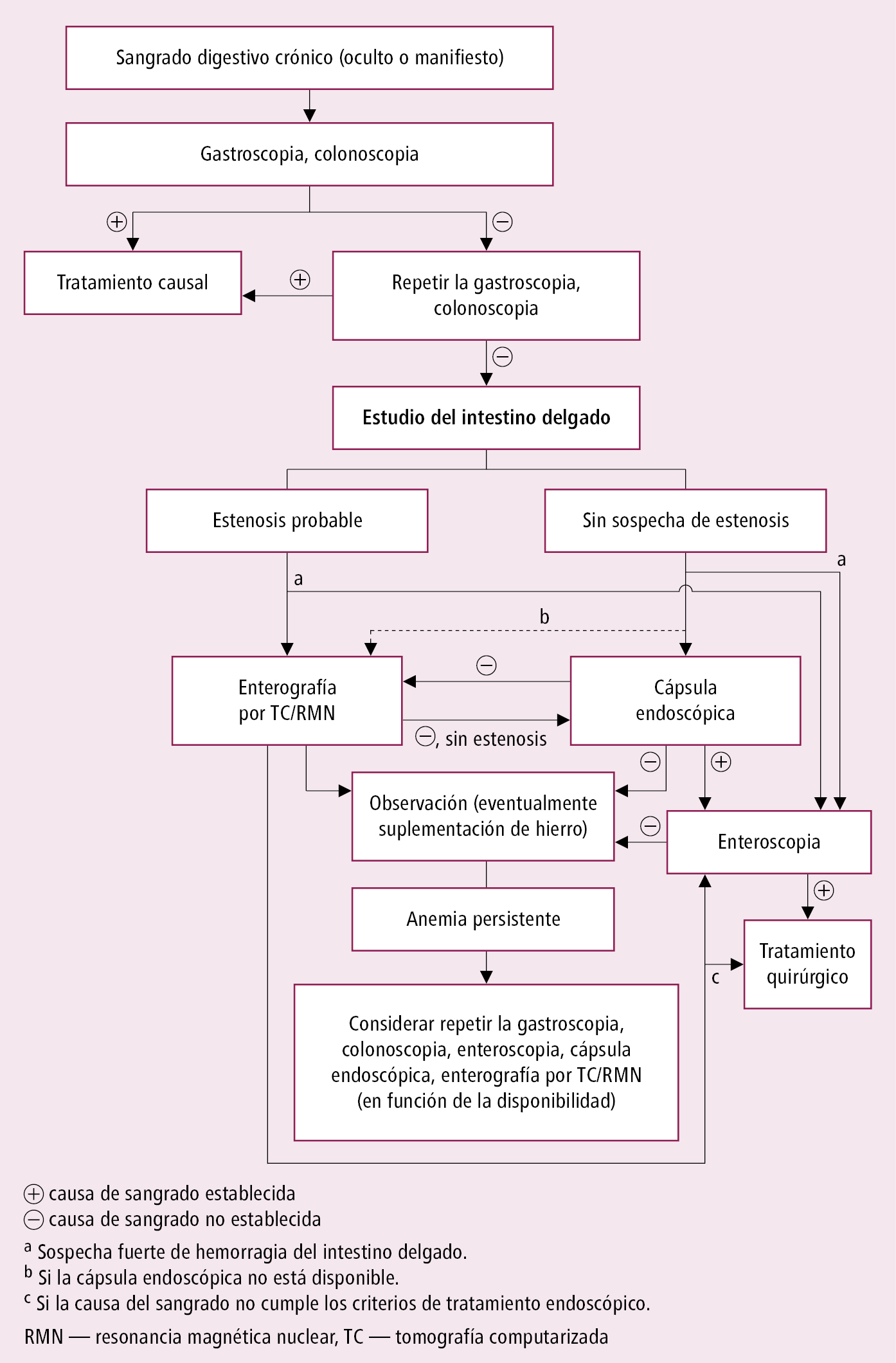    Fig. 4.30-1.  Algoritmo diagnóstico en enfermos con sangrado digestivo crónico (a partir de las guías del ACG 2016, modificado) 